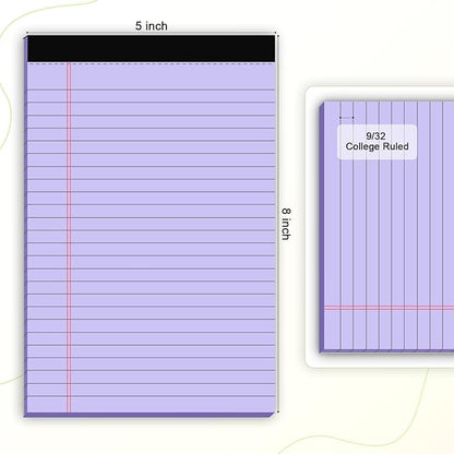 5pcs Colored Note Pads 5x8 College Ruled Small Legal Pads Paper Notepads 5 Pack Study Back Writing Pads 5 x 8 Paper Pads Perforated Narrow Ruled Pads of Paper