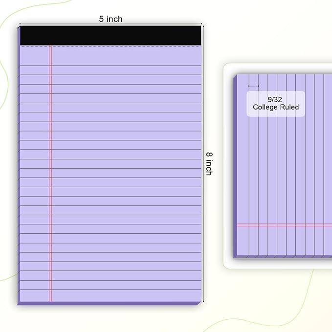 6pcs Small Legal Pad 5x8 College Ruled Purple Legal Pads Paper Notepads 6 Pack Study Back Writing Pads 5 x 8 Legal Pads Perforated Narrow Ruled Pads of Paper Purple