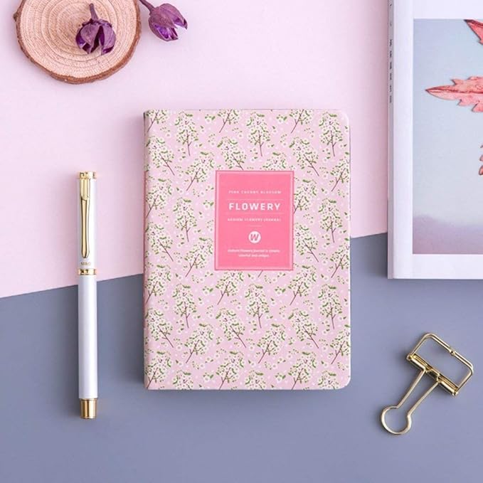 Flowery Journal, Planner Notebook and Calendar Schedule Organizer (Pink Cherry Blossom, A7(5 inch))