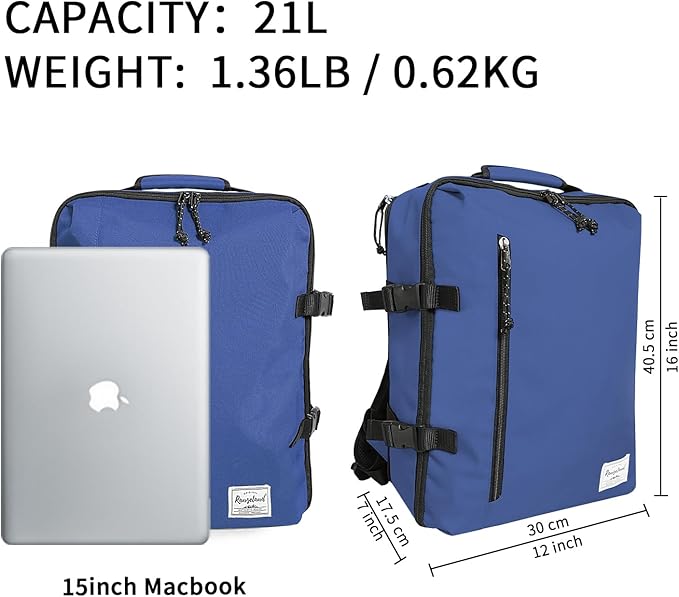 Lightweight Travel Backpack Personal Item Size for Men Women Carry-On Daypack 15.6-inch Laptop, Commute Gym Sport, Blueberry