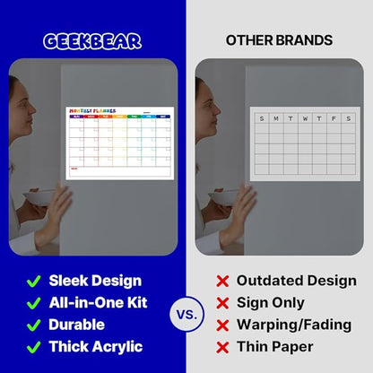 GEEKBEAR Dry Erase Refrigerator Calendar with 3 Markers - Attachable to Any Fridge with Special Suction Cups - Monthly and Weekly Designs, Acrylic - 15.7" x 10.6" (09. Flower, Weekly)
