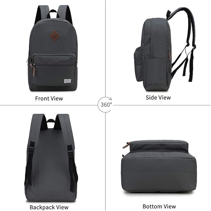 RAVUO Backpack for Men, Water Resistant Grey School Backpack Laptop Rucksack College Bookbag Daypack with Two Bottle Pockets