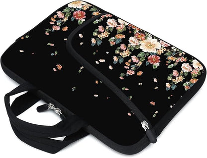 11.6" 12.2 inches Laptop Sleeve Chromebook Case Ultrabook Case Notebook Sleeve Tablet Case Neoprene Handle Sleeve for Men Women, Two Pockets Fit Apple MacBook Air Samsung Acer HP DELL(Flowers)