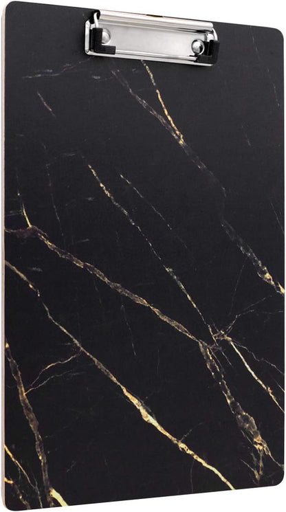 WAVEYU Hardboard Office Clipboard, Decorative Clipboard with Low Profile Clip Chic Marble Design for Students Classroom School and Office Use, Black (12.5"x9")
