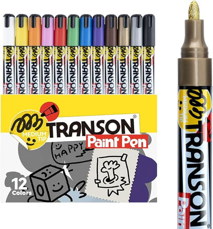 TRANSON 12 Colors Paint Markers for Fabric Rock Craft Diy Painting Medium Tip Oil Based Waterproof
