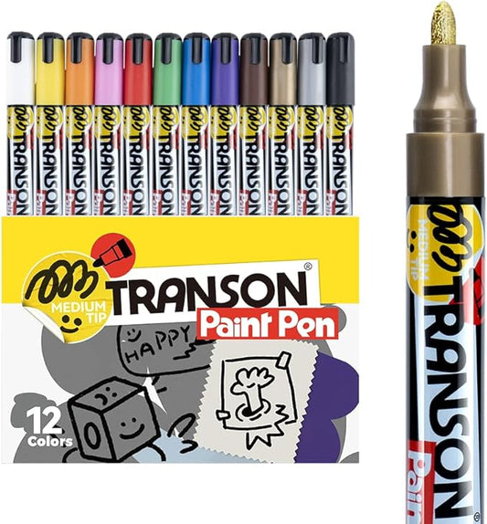 TRANSON 12 Colors Paint Markers for Fabric Rock Craft Diy Painting Medium Tip Oil Based Waterproof