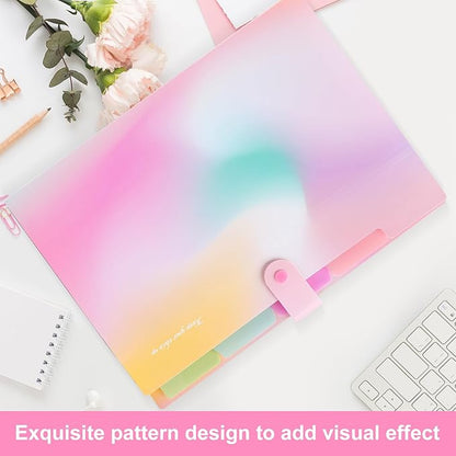 Ddaowanx Expanding File Folder, Letter A4 Size Accordion Plastic File Organizer, 5 Pocket Folders for Documents, Aesthetic Folder with Labels, Paper Organizer for School Office (Aurora Pink)