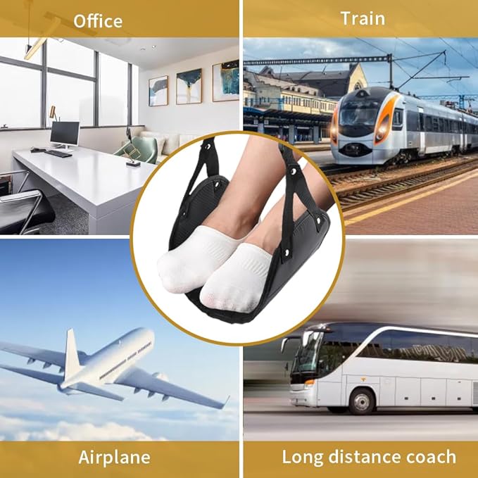 2pcs Airplane Foot Hammock Airplane Foot Rest with Adjustable Height Desk Foot Hammock Travel Foot Rest Foot Sling for Airplane Travel Comfy Foot Hanger Airplane, Black