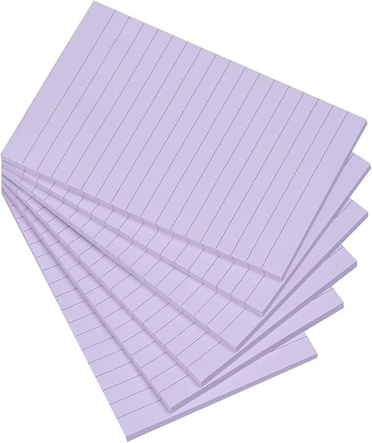 Vanpad Lined Sticky Notes 4X6 in Pastel Ruled Stickies Super Sticking Power Memo Pads Strong Adhesive, 6 Pads/Pack, 45 Sheets/pad