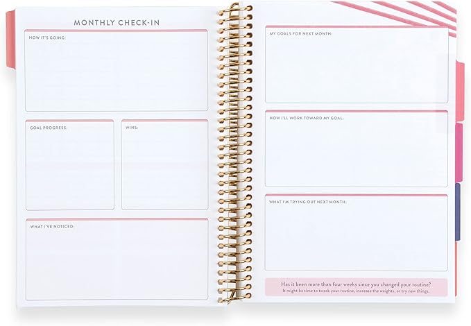 A5 Spiral Bound Fitness Planner – Metallic Gold Rise - 5 Tabs with 160 Pages for Exercise Planning with Intro, Goal Setting, Movement, Progress Check-Ins, Notes & more - Erin Condren