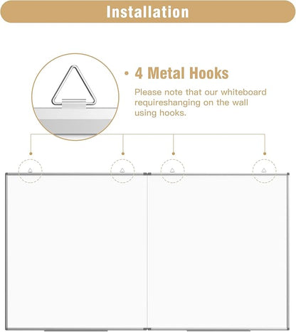 72"X 40" Large Magnetic Dry Erase Whiteboard, Removable Wall Hanging Board with 4 Pens & 1 Dry Erasers & 6 Magnets, Sliver Aluminum Frame White