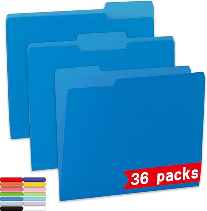 36 Packs File Folder,Blue Folders 1/3-Cut Tabs,Letter Size File Folder,8.5x11 Inch File Folders for Office,School and Home,Organizer Documents