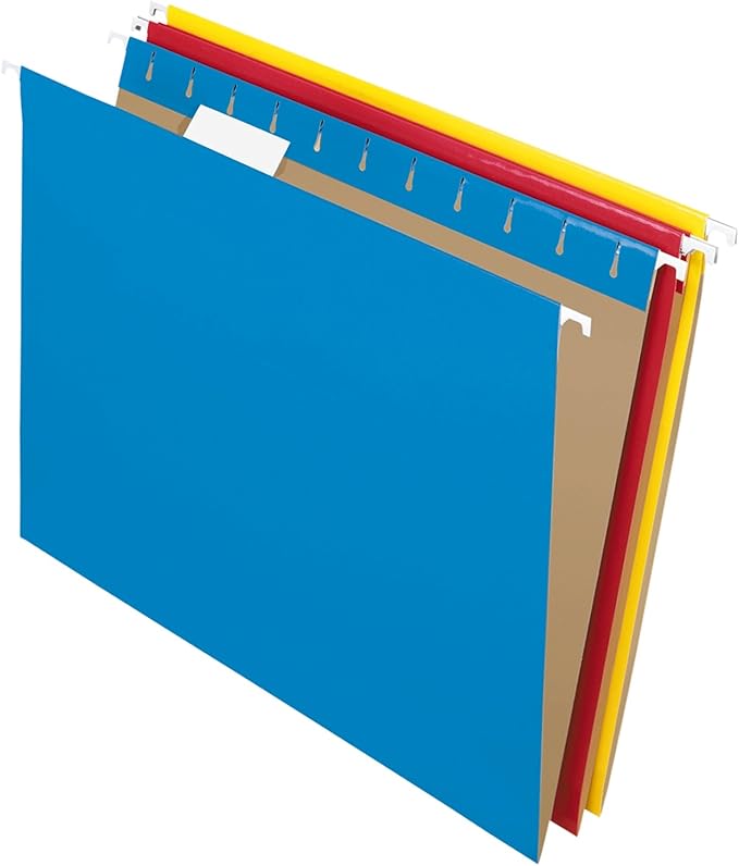 Pendaflex File Folders, Letter Size, 8-1/2" x 11", Classic Manila & Recycled Hanging Folders, Letter Size, Assorted Colors, 1/5 Cut, 25/BX (81612)