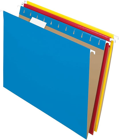 Pendaflex File Folders, Letter Size, 8-1/2" x 11", Classic Manila & Recycled Hanging Folders, Letter Size, Assorted Colors, 1/5 Cut, 25/BX (81612)