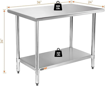 Stainless Steel Work Table for Prep & Work 24 x 36 inches, 3ft, Commercial Heavy Duty Kitchen Table for Restaurant, Home, Hotel, Kitchen Prep Table