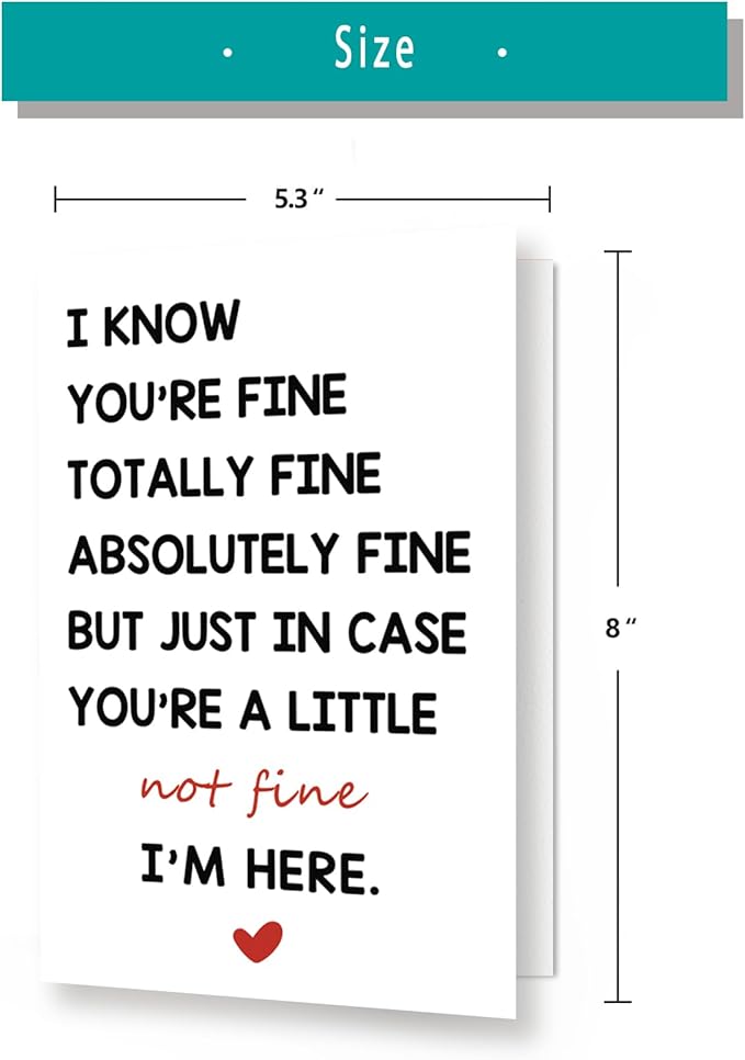 Funny Encouragement Greeting Cards for Women Men, Thinking of You Cards for Husband Wife, Get Well Soon Card, You’re Totally Fine I’m Here for You Card