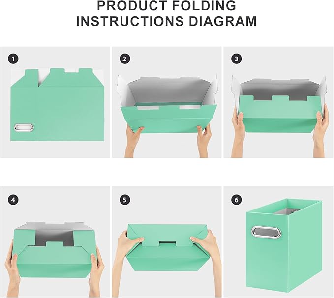 Oterri File Organizer, Small Storage Box, Cardboard File Folder Organizer, Collapsible File Box, Hanging File Organizer for Letter Size, Portable File Box with Handle, Only Box (Mint Green,2 Packs)