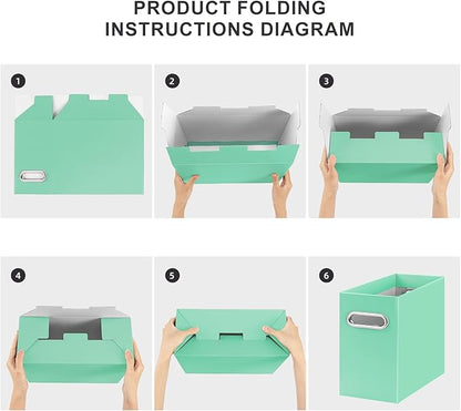Oterri File Organizer, Small Storage Box, Cardboard File Folder Organizer, Collapsible File Box, Hanging File Organizer for Letter Size, Portable File Box with Handle, Only Box (Mint Green,2 Packs)