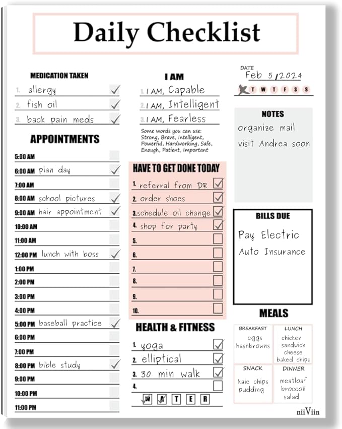 Daily Planner Notepad – ADHD Planner for Adults, Daily To Do List Pad, Undated 50 Tear-Off Sheets, 10 Sections, Thick Backing, To Do List Notepad 8.5 x 11