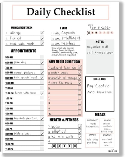 Daily Planner Notepad – ADHD Planner for Adults, Daily To Do List Pad, Undated 50 Tear-Off Sheets, 10 Sections, Thick Backing, To Do List Notepad 8.5 x 11