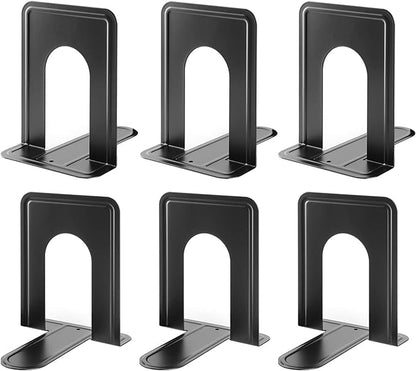 MaxGear Book Ends Universal Premium Bookends for Shelves, Non-Skid Bookend, Heavy Duty Metal Book End, Book Stopper for Books/Movies/CDs/Video Games, 6 x 4.6 x 6 in, Black (3 Pairs/6 Pieces, Large)