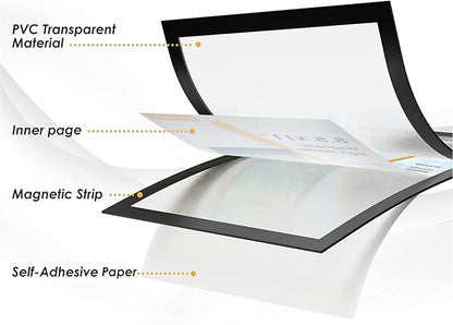 MaxGear Wall Mount Sign Holder 8.5 x 11, Self Adhesive Magnetic Display Picture Frames with Strong Magentic Border and Clear PVC, Document Poster Paper Wall Sign Holder for Home Office Store, 24 Pack