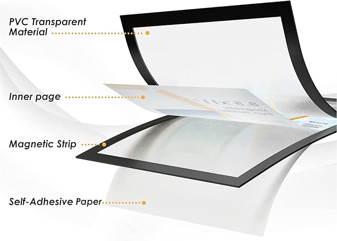 MaxGear Sign Holder 8.5 x 11 Wall Mount, Magnetic Clear Plastic Sign Holders, Self Adhesive Display Picture Frames, Display in Portrait or Landscape Format for Home, Office, Store(Black, 6 Pack)