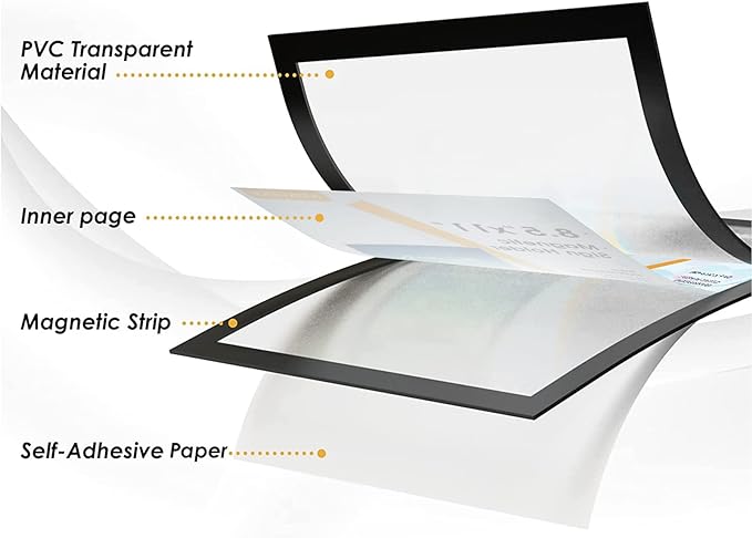 MaxGear Magnetic Sign Holder 8.5 x 11 Wall Mount, Self Adhesive Display Picture Frames with Strong Magnetic Border and Clear PVC, Document Poster Paper Holder for Home Office Store, 3 Pack