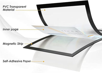 MaxGear Magnetic Sign Holder 8.5 x 11 Wall Mount, Self Adhesive Display Picture Frames with Strong Magnetic Border and Clear PVC, Document Poster Paper Holder for Home Office Store, 3 Pack