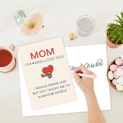 Funny Birthday Card for Mom Grandma, Happy Mother Birthday Card Gift from Son Daughter, Naughty Mother's Day Thank You Cards for Mom, Unique Mom Birthday Card Gift