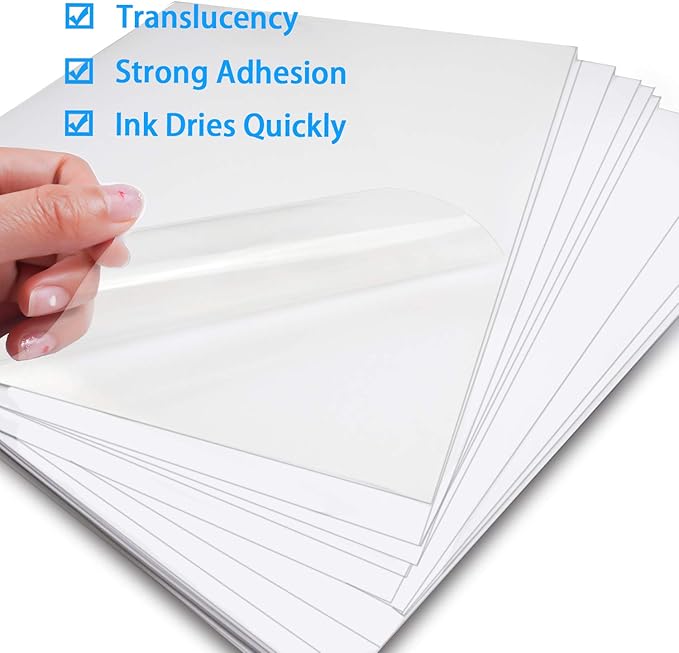 Printable Sticker Paper for Your Inkjet Printer - 8.5 x 11 Inches 20 Sheets Translucent Premium Waterproof Sticker Paper - Dries Quickly and Holds Ink Beautifully