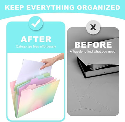 Ddaowanx Expanding File Folder, Letter A4 Size Accordion Plastic File Organizer, 5 Pocket Folders for Documents, Aesthetic Folder with Labels, Paper Organizer for School Office (Aurora Green)
