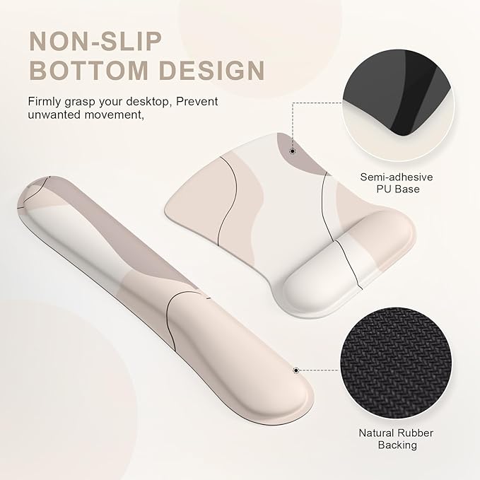 iCasso Mouse Pad with Wrist Rest, Keyboard Wrist Rest, Made of Memory Foam, Ergonomic Support, Easy Typing and Relieve Wrist Pain, Perfect for Gaming, Computer, Office, Laptop-Brown Art