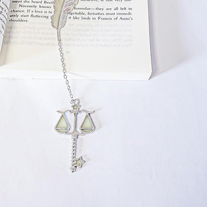 Zodiac Feather Bookmark Gifts for Women Men, Cool Metal Bookmark Glow in The Dark Libra Bookmark, Luminous Star Sign Constellation Horoscope Bookmark Gifts
