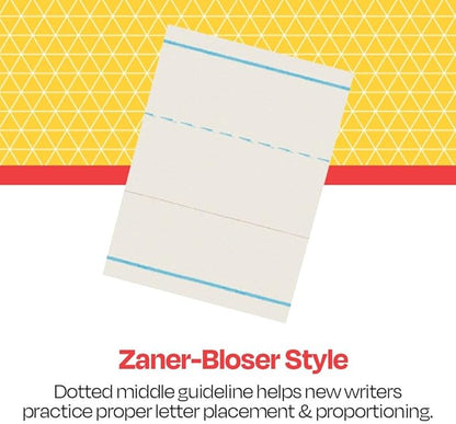 School Smart Zaner-Bloser Paper, 1-1/8 Inch Ruled, 10-1/2 x 8 Inches, 500 Sheets, White - 085328