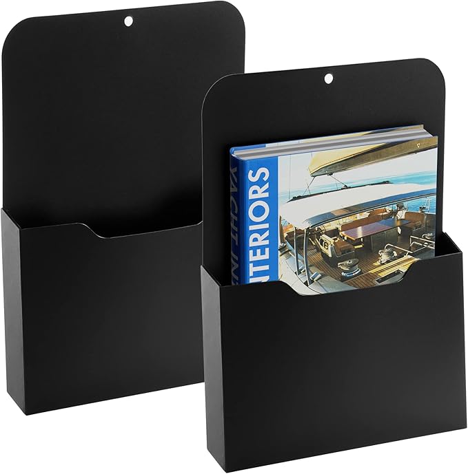 Black Magnetic File Holder - Magnetic Paper Holder, Pocket Organizer Office Supplies Storage