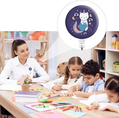 Retractable Badge Reel Clip, Badge Holder with Alligator Clip, Cute Badge Clip on ID Name Card Holders for Nurse Doctor and Office (4Pack Rainbow Cat)