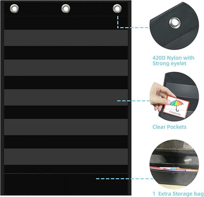 5+1 Pockets Standard Pocket Chart, Clear 5 Pockets Words Chart with Extra Storage Pocket for School Home Office Use,Standard Size:25.2” x 17” Letter Cards, Word Wall and Sentence Strips.
