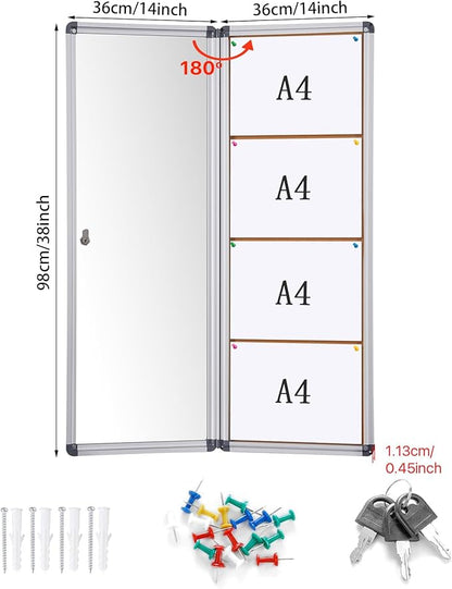 SWANCROWN Locking Bulletin Board Tamper-Proof Notice Board Cork Display Case Wall-Mounted for K12 Office Dentists, 38x14 inch
