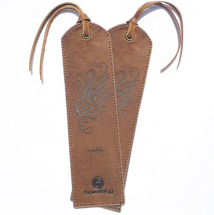 Leather Bookmarks for Men and Women | Quality Mens Bookmark with Music Notes | 2 Smooth Handmade Leather Book Markers for Men Women Book Lovers Readers (7x2") Leather Gift | Sovereign-Gear