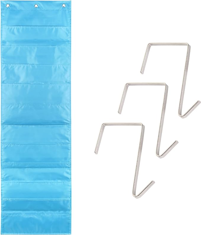 Hippo Creation Storage Pocket Chart for Classroom, 10 Pocket Storage Organizer with 3 Over-Door Hangers, Hanging Wall Organizer for File Folders, School Mailbox, Home Office Papers - Clear Blue