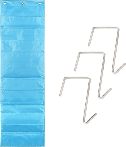 Hippo Creation Storage Pocket Chart for Classroom, 10 Pocket Storage Organizer with 3 Over-Door Hangers, Hanging Wall Organizer for File Folders, School Mailbox, Home Office Papers - Clear Blue