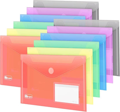 A5 Plastic Envelopes,24 Document Wallets A5,6 Colour A5 Poly Envelopes for Filing Documents with Perforated Edge/Label Pocket and 20 Pieces Gifted Business Card for Document Stationery Organization