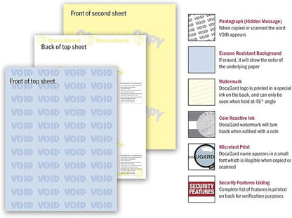DocuGard Standard Medical Security Paper for Printing Prescriptions and Preventing Fraud, CMS Approved, 6 Security Features, Laser and Inkjet Safe, Blue/Canary 2-Part, 8.5 x 11, 24 lb., 250 Sets (04544)