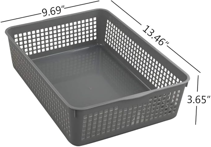 A4 Size Plastic Basket, Desktop File Storage Organization Tray, Set of 6 (Grey)