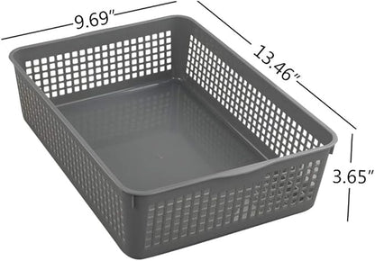 A4 Size Plastic Basket, Desktop File Storage Organization Tray, Set of 6 (Grey)