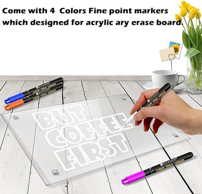 Acrylic Note Board Refrigerator Dry Erase Board Magnetic Clear 15”x11 Includes 4 Dry Erase Markers