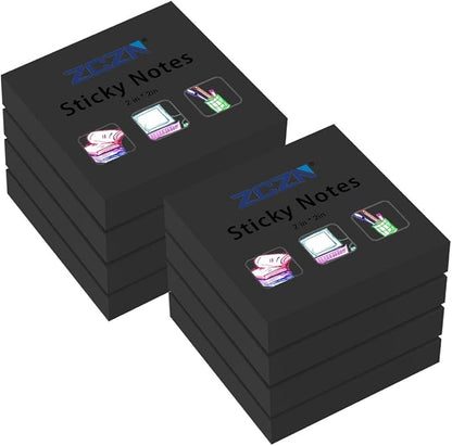 ZCZN Small Sticky Notes, 2in x 2in, 100 Sheets/Pad, 8 Pads/Pack, Black