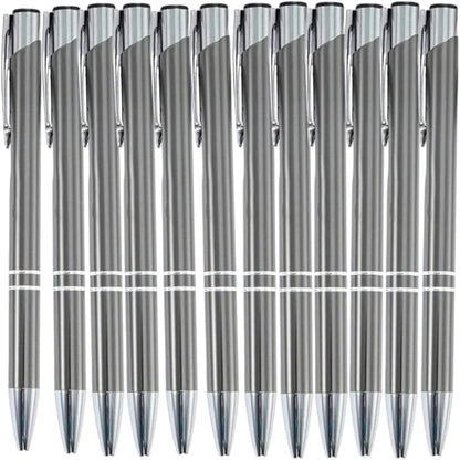 12 Pcs Stylish quality metal ballpoint Pens, Office and School stylus Ball Pen, black ink, soft writing experience (Gray)