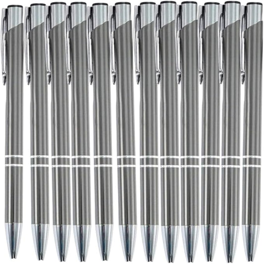 12 Pcs Stylish quality metal ballpoint Pens, Office and School stylus Ball Pen, black ink, soft writing experience (Gray)